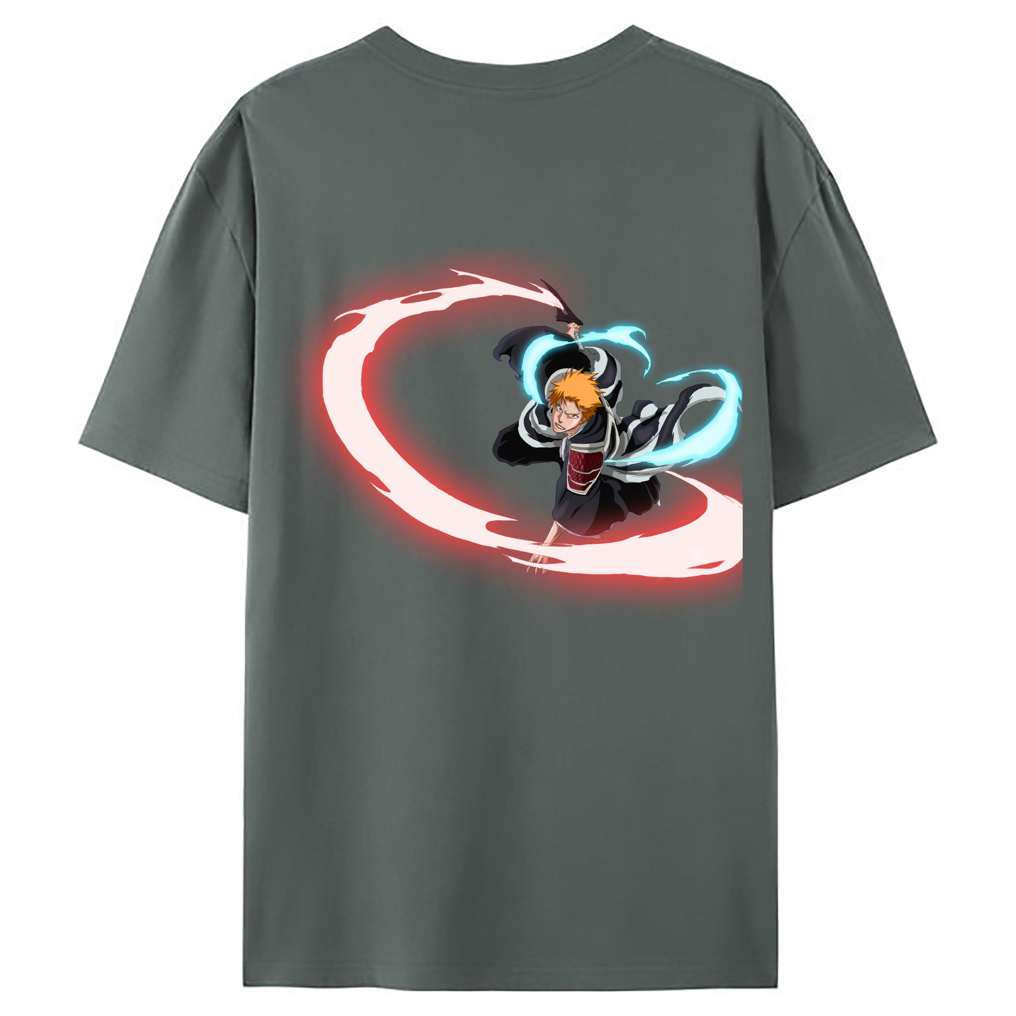 （画像用） ブリーチ 黒崎一護（くろさき いちご）BLEACH Kurosaki Ichigo 綿100％ メンズ半袖Tシャツ（バックプリント） 通気性